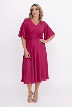 Polski Amarantowa Sukienka błyszcząca z marszczeniem RICOTO