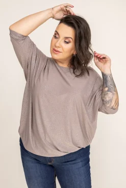 Damskie Polski Beżowa Bluzka Brokatowa DEQUZI