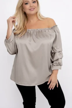 Damskie Włoski Beżowa Bluzka z marszczonymi rękawami HENDI