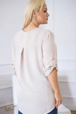 Damskie Włoski Beżowa Bluzka z rozsuwanym dekoltem MERXIO