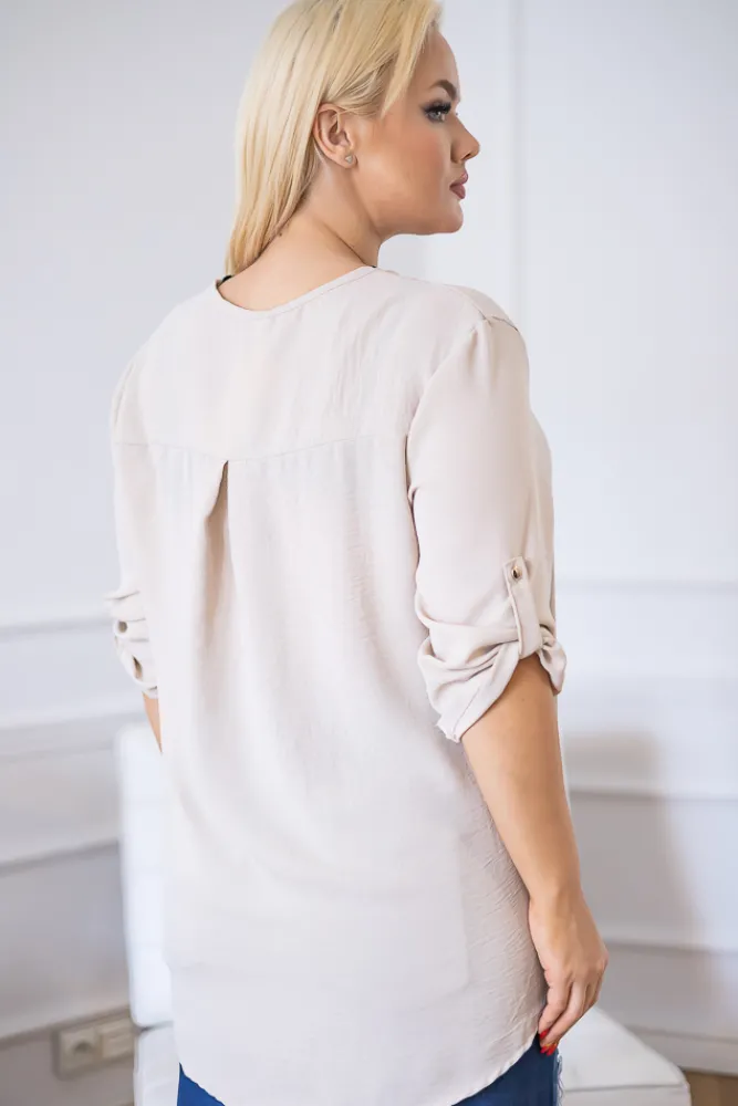 Damskie Włoski Beżowa Bluzka z rozsuwanym dekoltem MERXIO