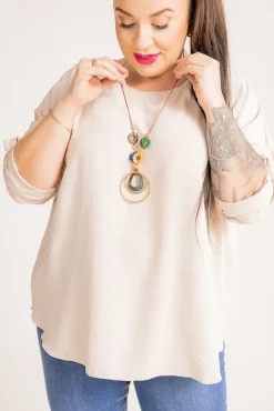 Damskie Włoski Beżowa Bluzka z wisiorkiem GERTO