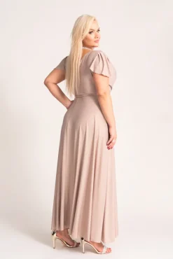 Polski Beżowa Sukienka brokatowa HESIO