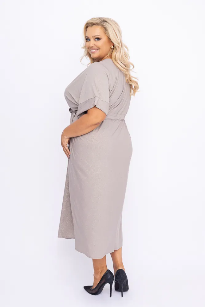 Polski Beżowa Sukienka brokatowa MONSORI