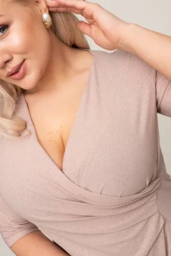 Polski Beżowa Sukienka brokatowa BRILIA