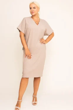 Polski Beżowa Sukienka INSTEVI