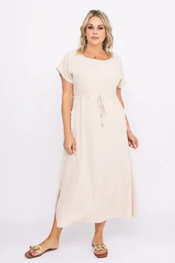 Polski Beżowa Sukienka PIRMENO