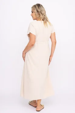 Polski Beżowa Sukienka PIRMENO