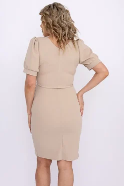 Włoski Beżowa Sukienka z marszczeniem XIOPI