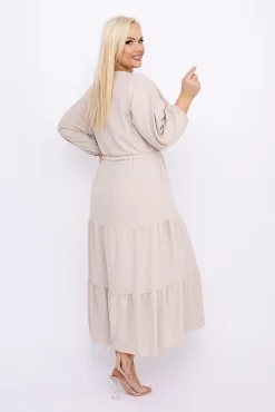 Włoski Beżowa Sukienka z rozcięciem TERUMI