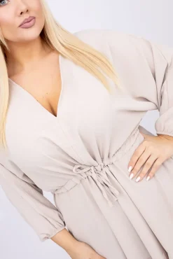 Włoski Beżowa Sukienka z rozcięciem TERUMI