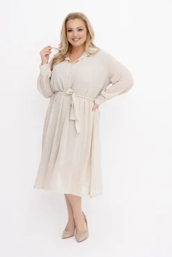 Włoski Beżowa szyfonowa Sukienka koszulowa EFARINO