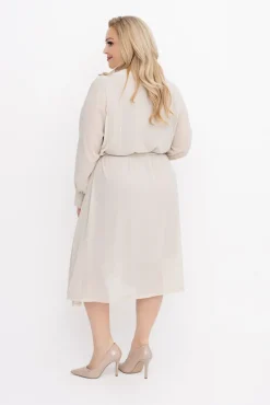 Włoski Beżowa szyfonowa Sukienka koszulowa EFARINO