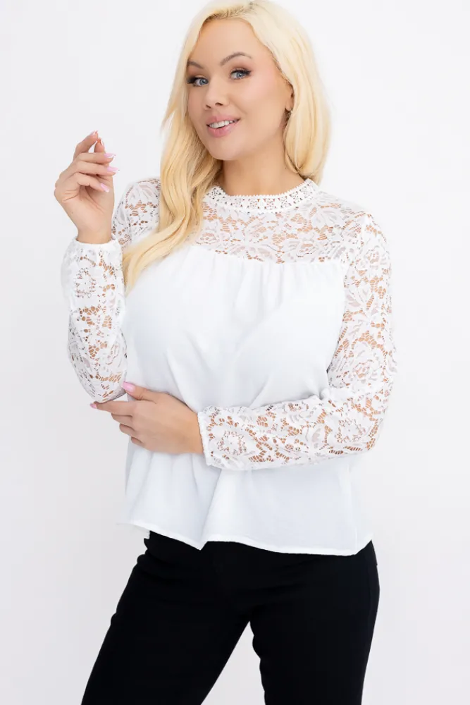 Damskie Włoski Biała Bluzka koronkowa FAROZI