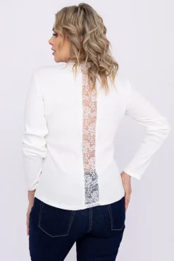 Damskie Włoski Biała Bluzka prążkowana BERIENO