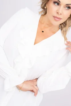 Damskie Włoski Biała Bluzka z żabotem GENESIS