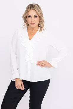 Damskie Włoski Biała Bluzka z żabotem GENESIS