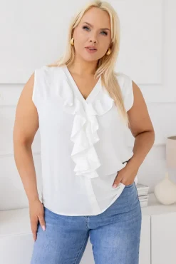 Damskie Włoski Biała Bluzka z żabotem ZENTIO
