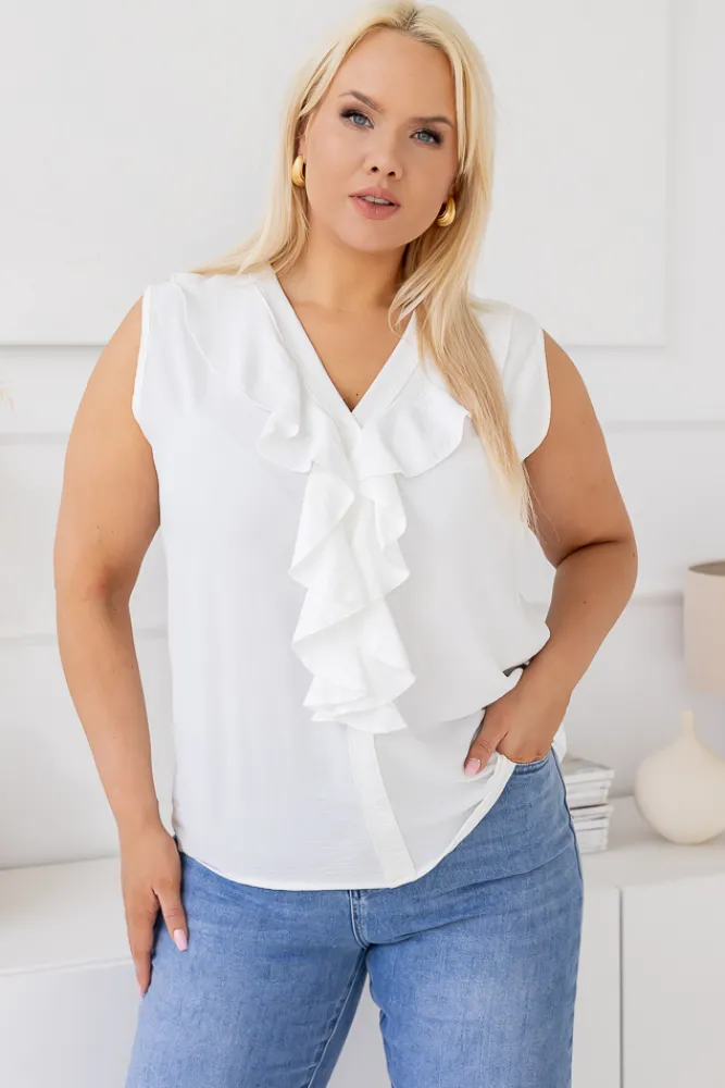 Damskie Włoski Biała Bluzka z żabotem ZENTIO
