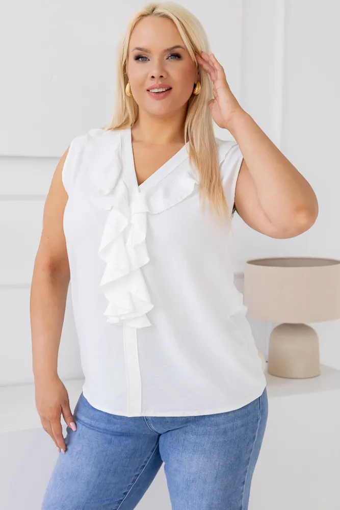 Damskie Włoski Biała Bluzka z żabotem ZENTIO