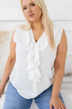 Damskie Włoski Biała Bluzka z żabotem ZENTIO