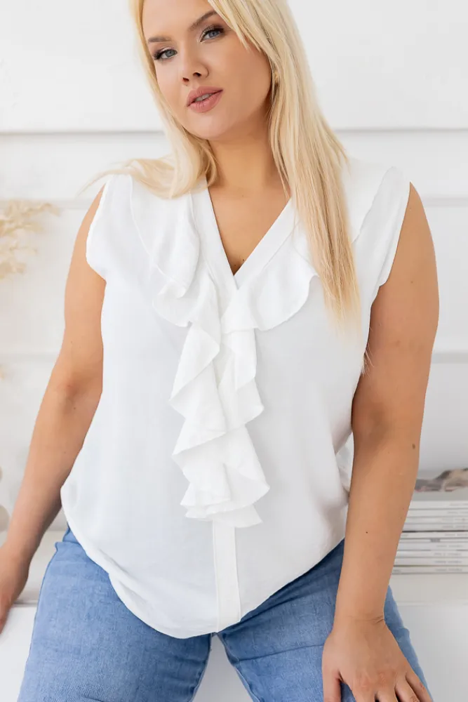 Damskie Włoski Biała Bluzka z żabotem ZENTIO