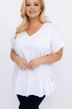 Damskie Włoski Biała Bluzka z falbaną BEYBIN