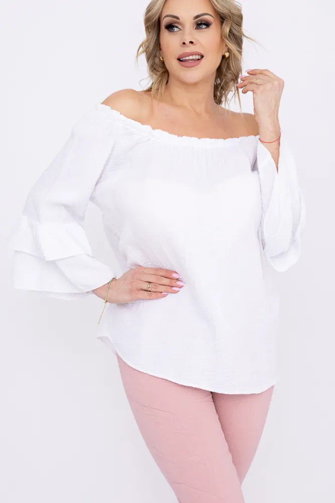 Damskie Włoski Biała Bluzka z falbanami PARFI
