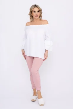 Damskie Włoski Biała Bluzka z falbanami PARFI