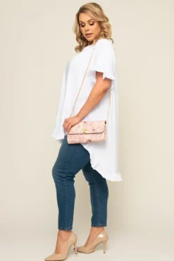 Damskie Włoski Biała Bluzka z falbanką SERMIA