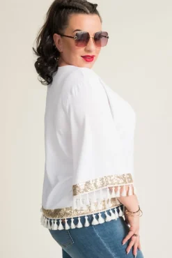 Damskie Polski Biała Bluzka z frędzelkami GARMINA