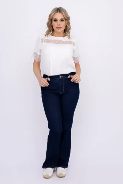 Damskie Włoski Biała Bluzka z koronką BISUMI