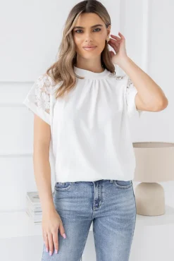 Damskie Włoski Biała Bluzka z koronkowymi rękawami BELOXI