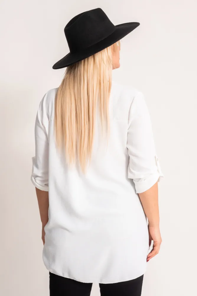 Damskie Włoski Biała Bluzka z rozsuwanym dekoltem MERXIO