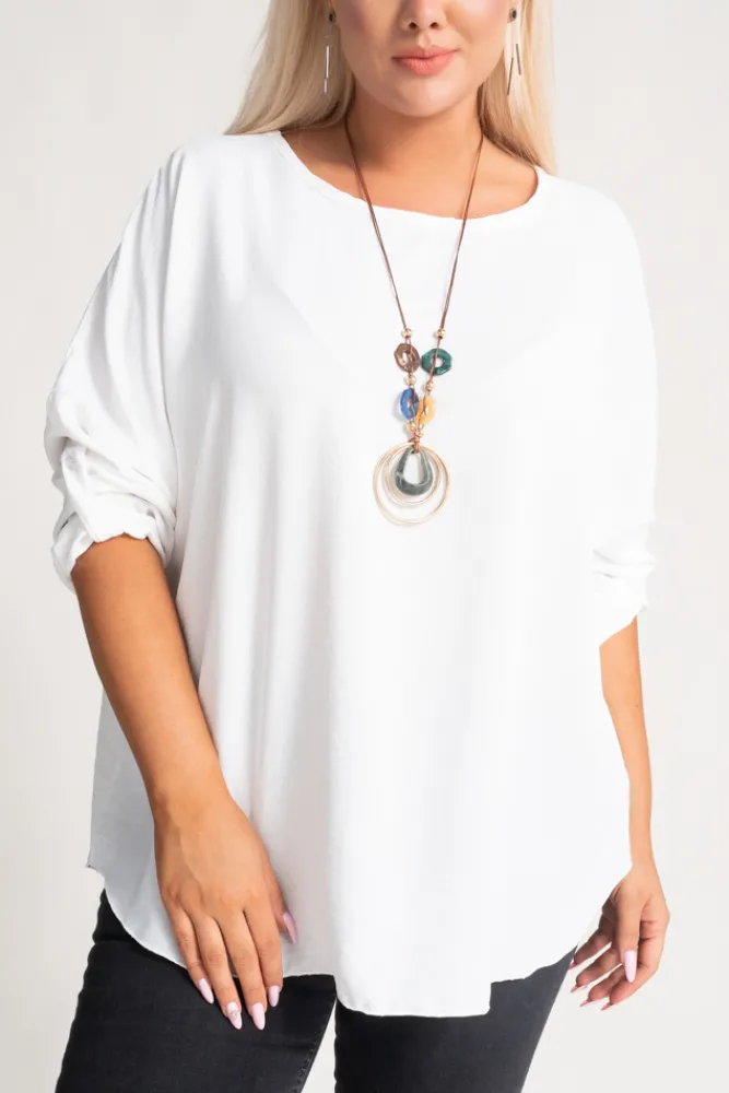 Damskie Włoski Biała Bluzka z wisiorkiem GERTO
