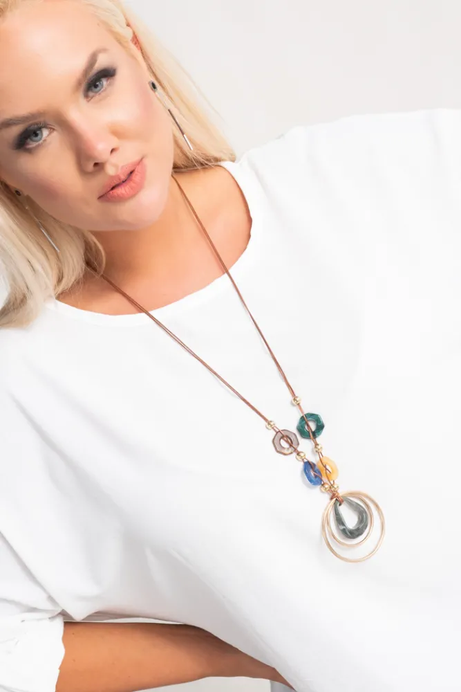 Damskie Włoski Biała Bluzka z wisiorkiem GERTO