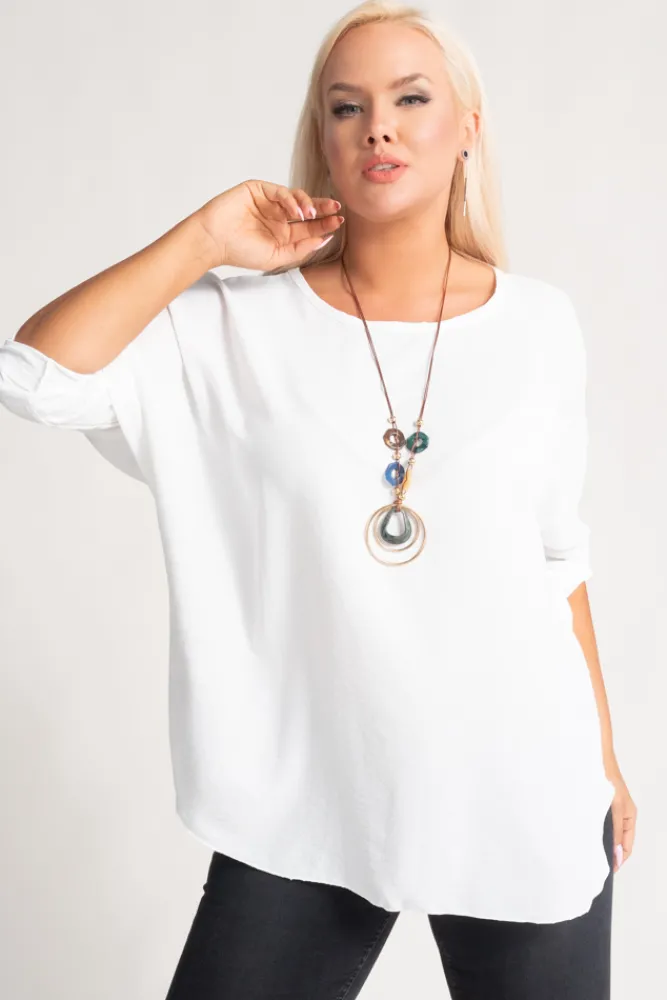 Damskie Włoski Biała Bluzka z wisiorkiem GERTO