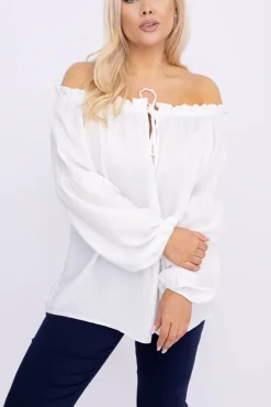 Damskie Włoski Biała Bluzka z wiązanym dekoltem MIRENO