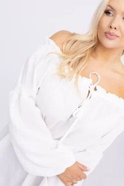 Damskie Włoski Biała Bluzka z wiązanym dekoltem MIRENO