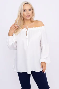 Damskie Włoski Biała Bluzka z wiązanym dekoltem MIRENO