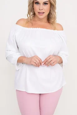 Damskie Włoski Biała błyszcząca Bluzka z marszczonymi rękawami VENSI