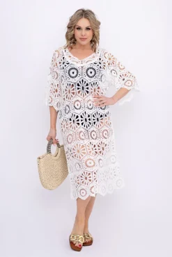 Włoski Biała haftowana Sukienka plażowa PLAYEN