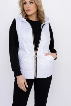 Damskie Polski Biała Kamizelka z kapturem MEGERI