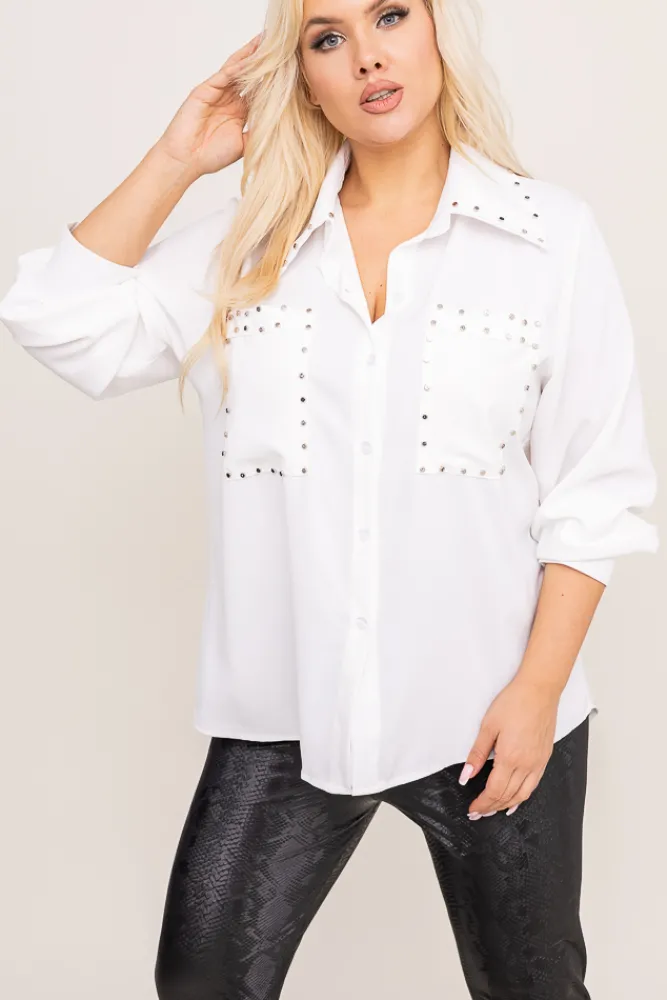 Damskie Włoski Biała Koszula PERMUZI