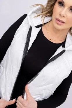 Damskie Polski Biała pikowana Kamizelka z kapturem SUMENTO