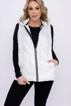 Damskie Polski Biała pikowana Kamizelka z kapturem SUMENTO