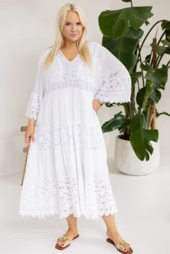 Włoski Biała Sukienka koronkowa GASPI