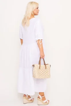 Włoski Biała Sukienka lniana TRESIA