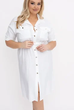 Włoski Biała Sukienka szmizjerka SAFERI