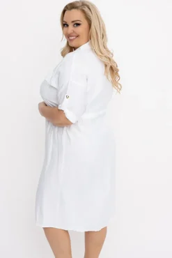 Włoski Biała Sukienka szmizjerka SAFERI